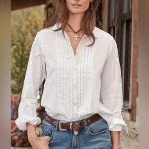 Sundance White Pleated Bib Tuxedo Shirt Women’s M Button-Up Cotton